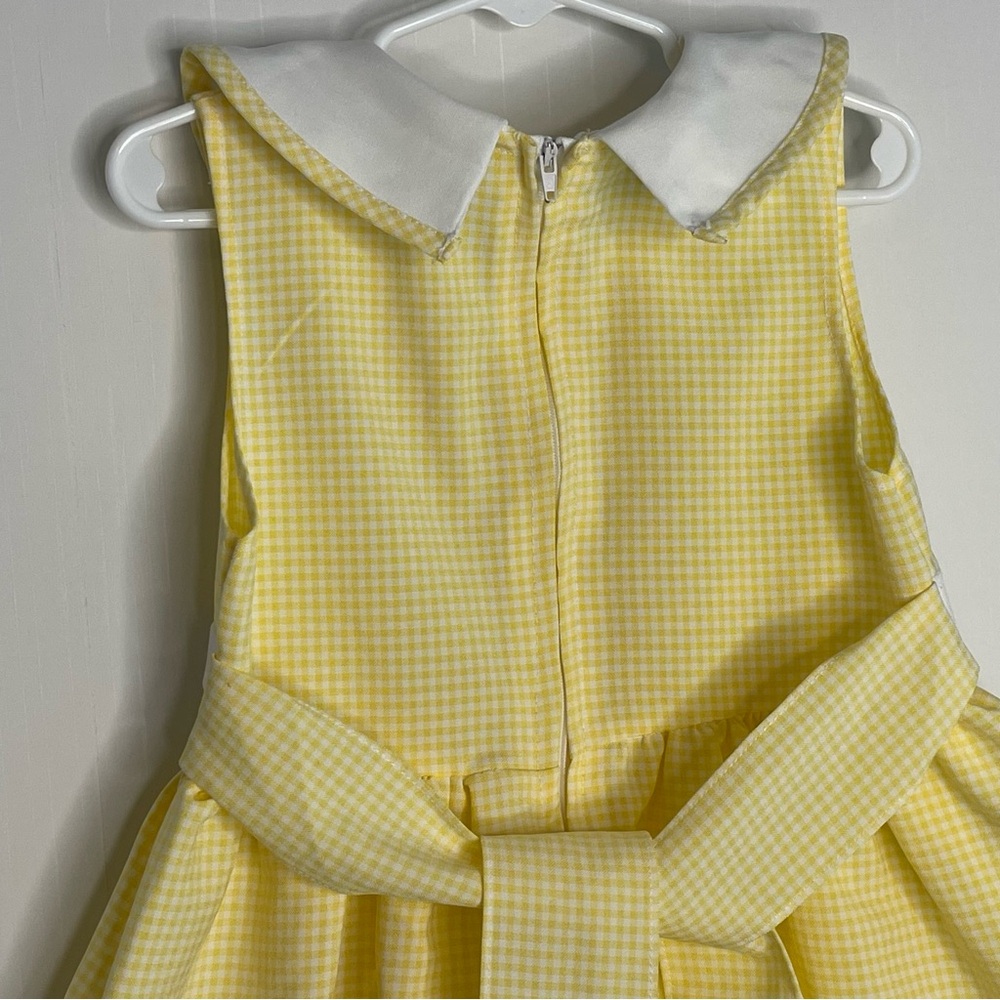 Yellow Gingham Embroidered Dress Butterfly Peter Pan Collar Vintage Girls Size 4 - Picture 7 of 12